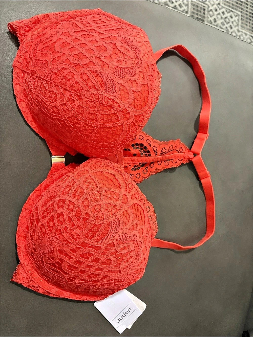 Auden Lace Front-Close Push-Up Plunge Bra coral